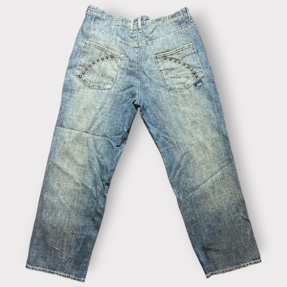 Enyce Y2K Baggy Studded Spellout Jeans Mens 36 Blue Denim Hip Hop Streetwear - Picture 2 of 12